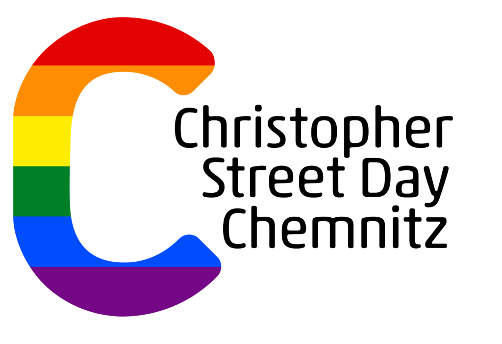 Ein großes C in PrideFlag. Daneben der Text "Christopher Street Day Chemnitz"